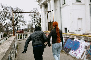 Young woman gets bag snatching on the street , Beware of  thief, robbery on the young red hair girl...