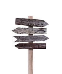 Old various wooden sign isolated on white background. Object with clipping path.