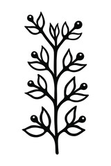Fototapeta premium Single branch with leaves in ink Isolated on white background. Hand drawn vector decorative element in doodle style for wedding invitation and decoration, postcard, flyer, banner or website