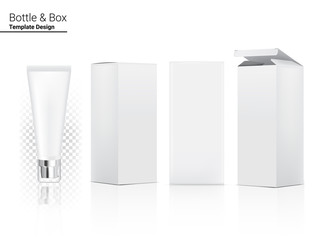 Tube Mock up Realistic Cosmetic and Box 3 Side for Skincare merchandise on isolated White Background Illustration. Health Care and Medical Concept Design.