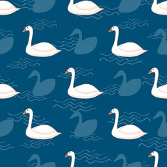 White swans on water seamless pattern background