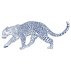 Blue leopard Japanese style illustration	