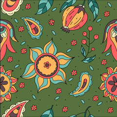 Russian folk traditional floral ornament. Background seamless pattern.