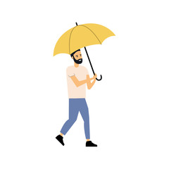 A man with an umbrella. Flat style. Vector illustration
