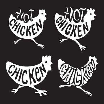 Chicken logo labels Illustration. Stylized Silhouette Style Black Elements Vector illustration Set.