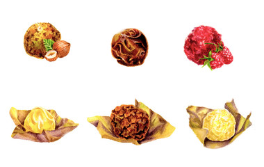 Watercolor Illustration. Can be used as romantic background for web pages, invitations, postcards, textile design, patterns, prints for kitchen, menu, restaurants. Cake.