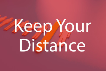 COVID-19 Coronavirus SIGN message asking shoppers in supermarket to keep distance from customer. Red with text social distancing.