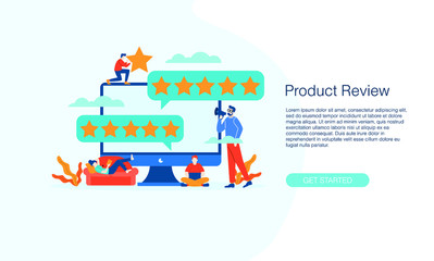 product Review star rating people give feedback flat vector illustration concept template background can be use for presentation web banner UI UX landing page