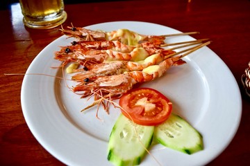 grilled shrimps with cheese at Vietnam restaurant.