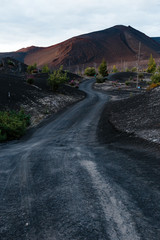 The road at the foot of the volcano