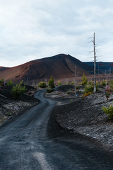 The road at the foot of the volcano