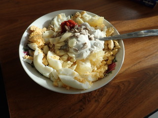 salty egg salad in a bowl