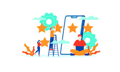 Mobile App Star Review rating people give feedback flat illustration