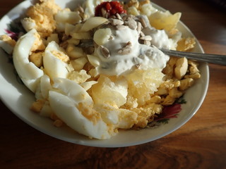 salty egg salad in a bowl