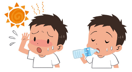 イラスト素材：男の子　子供　熱中症対策