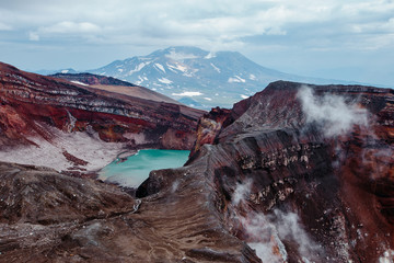 Crater of Gorely volcano. Kamchatka Peninsula. Russia