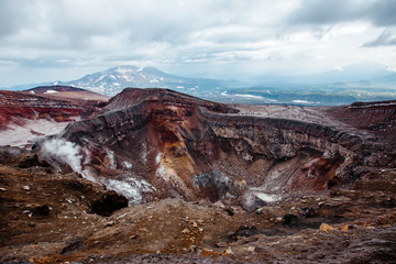 Crater of Gorely volcano. Kamchatka Peninsula. Russia