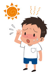 イラスト素材：男の子　子供　熱中症