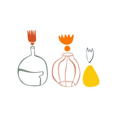 Vector abstract shapes hand-drawn. Modern minimalist art, elements of linear art, stylish trend colors. Textile design, print for t-shirts, cards, business cards, mood boards and calendars