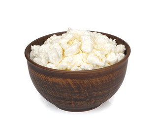 Fresh homemade cottage cheese in a bowl. Grain curd.