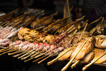 Fresh fish market on street in Asia