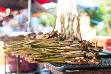 Fresh fish market on street in Asia