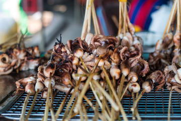 Fresh fish market on street in Asia
