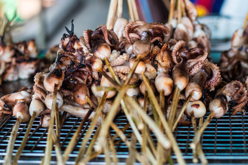 Fresh fish market on street in Asia