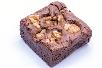 Close up Walnut Fudge Brownie isolate on white background.