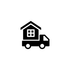 Moving home vector icon in black solid flat design icon isolated on white background