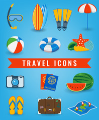Summer icons set. Travel and Tourism concept. Vector