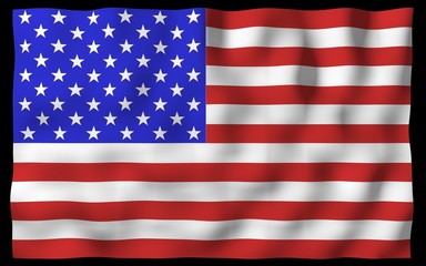 Fototapeta premium Waving flag of the United States of America on a dark background. Stars and Stripes. State symbol of the USA. 3D illustration