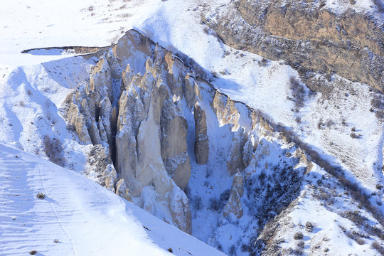 Azerbaijan. Beautiful snow-capped mountains. Kusar district.