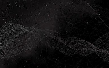 Black abstract background. Hi tech network. Cyberspace grid. Outer space. Starry outer space texture. 3D illustration