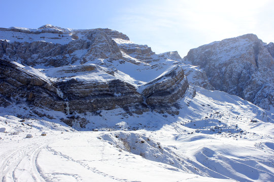 Azerbaijan. Beautiful snow-capped mountains. Kusar district.