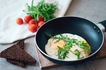  breakfast. Fried chicken eggs and cherry tomatoes