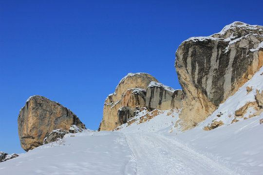 Azerbaijan. Beautiful snow-capped mountains. Kusar district.