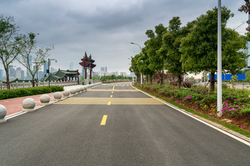 empty city road with skyline background