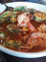 Acacia Pennata Omelet and Shrimp in Sour Soup made of Tamarind Paste, Yummy Thai Style Spicy Sour Soup called 