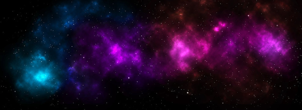 Space galaxy background with shining stars and nebula in blue purple pink color, Cosmos with colorful milky way, Galaxy at starry night use for Decorative design web page banner wallpaper © Anlomaja