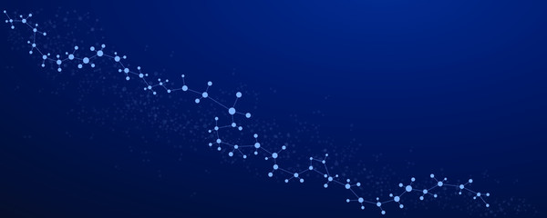 Abstract structure molecule and dna, atom, neurons. Scientific concept for your design. Connected lines with dots. Medical, technology, chemistry, science background. Vector illustration.