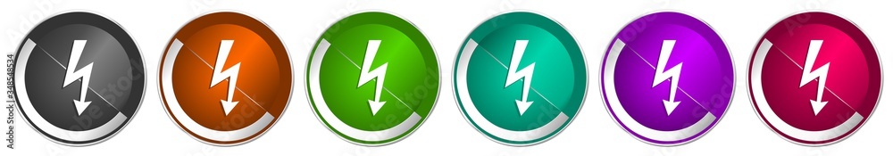 Leinwandbilder Bolt icon set, silver metallic chrome border vector web buttons in 6 colors options for webdesign