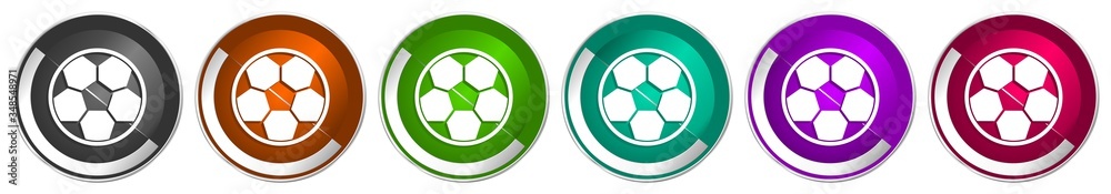 Fototapete soccer icon set, silver metallic chrome border vector web buttons in 6 colors options for webdesign