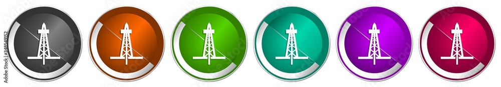 Fototapete Drilling icon set, silver metallic chrome border vector web buttons in 6 colors options for webdesign
