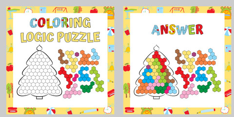 Coloring Logic Puzzle. Educational Game. Fine Motor Skills Worksheet. 