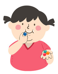 Kid Girl Chewing Gum Balls Illustration