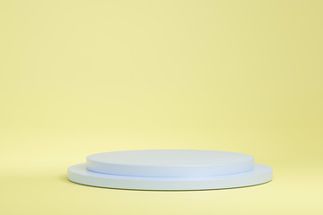 Minimal 3d rendering scene with composition empty cylinder yellow pastel podium for product and abstract background. mock up geometric shape in pastel colors. platforms for cosmetic