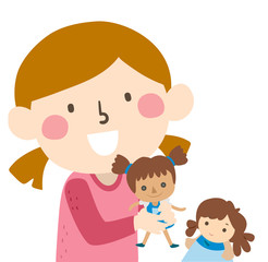 Kid Girl Play Dolls Illustration