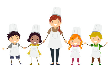 Stickman Kids Chef Teacher Class Illustration