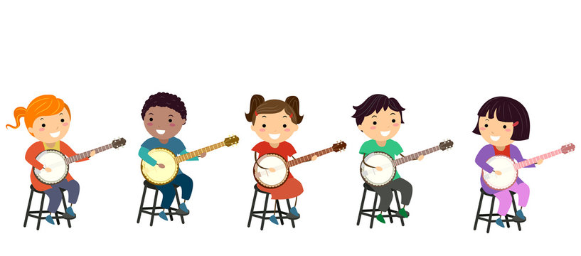 Stickman Kids Banjo Tutorial Class Illustration